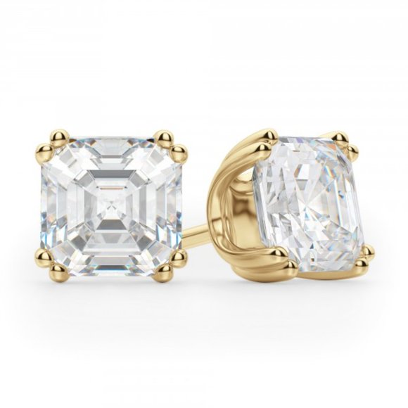 Asscher Cut Studs,Tension Back, Prong Set In Gold - Picture 6 of 6